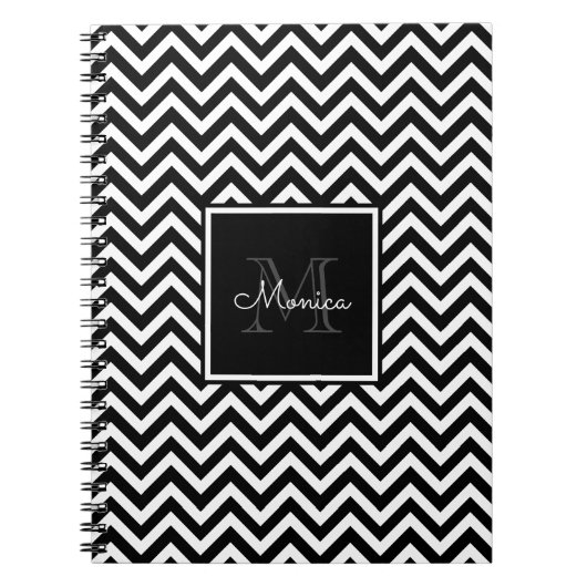 Elegant Black en White Chevron Monogram Notitieboek (Voorkant)