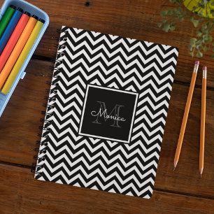 Elegant Black en White Chevron Monogram Notitieboek
