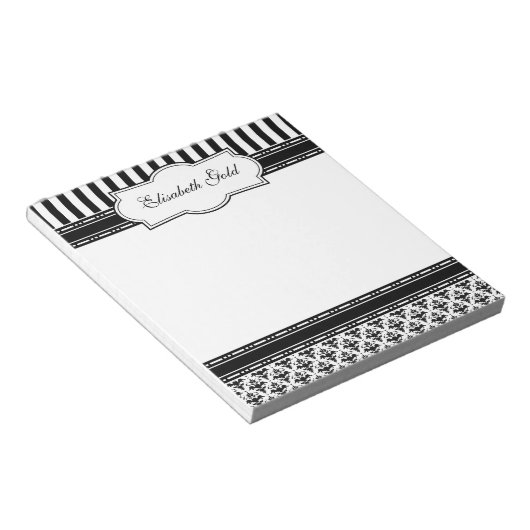 Elegant Black en White Classic Damask Notitieblok (Schuin)