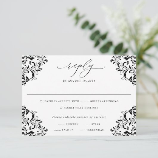 Elegant Black en White  Classic Wedding RS RSVP Kaartje (Staand voorkant)