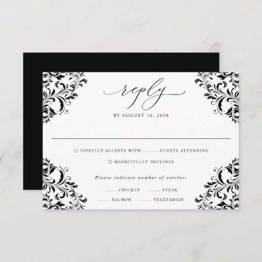 Elegant Black en White  Classic Wedding RS RSVP Kaartje (Voorkant / Achterkant)