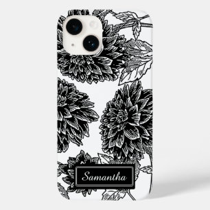 Elegant Black en White Dahlia Persoonlijk Case-Mate iPhone 14 Hoesje