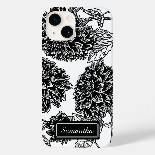 Elegant Black en White Dahlia Persoonlijk Case-Mate iPhone Case (Achterkant)