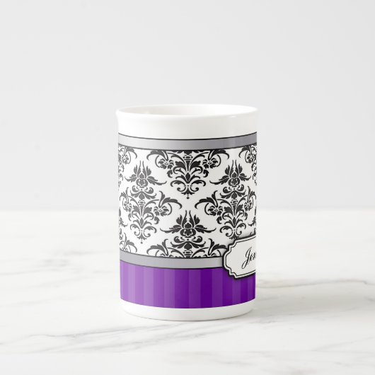 Elegant Black en White Damask Bone China mok (Voorkant)