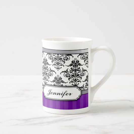 Elegant Black en White Damask Bone China mok (Rechts)