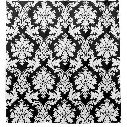 Elegant Black en White Damask Douchegordijn (Voorkant)
