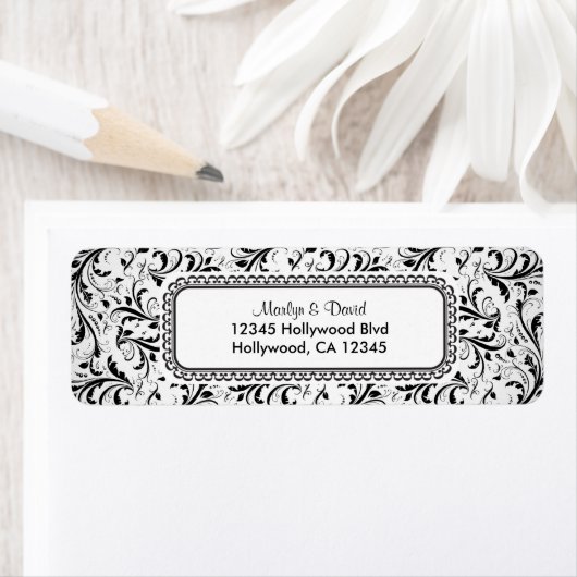 Elegant Black en White Damask Etiket (Insitu)