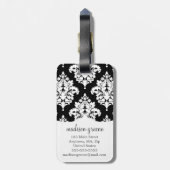 Elegant Black en White Damask gepersonaliseerd Bagagelabel (Achterkant verticaal)