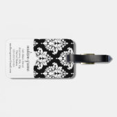 Elegant Black en White Damask gepersonaliseerd Bagagelabel (Achterkant horizontaal)