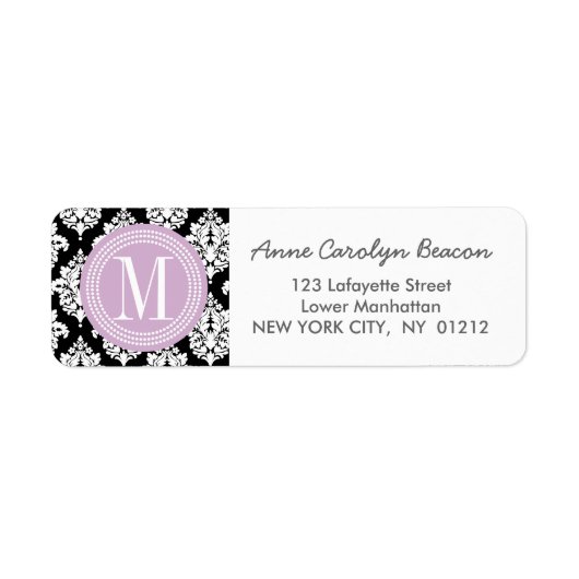 Elegant Black en White Damask gepersonaliseerd Etiket (Voorkant)