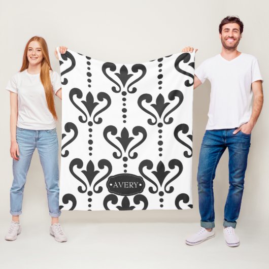 Elegant Black en White Damask gepersonaliseerd Fleece Deken (In situ)