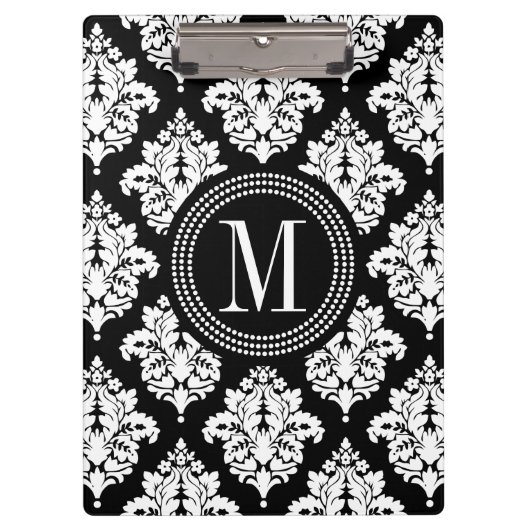Elegant Black en White Damask gepersonaliseerd Klembord (Voorkant)
