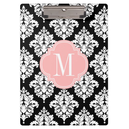 Elegant Black en White Damask gepersonaliseerd Klembord (Voorkant)