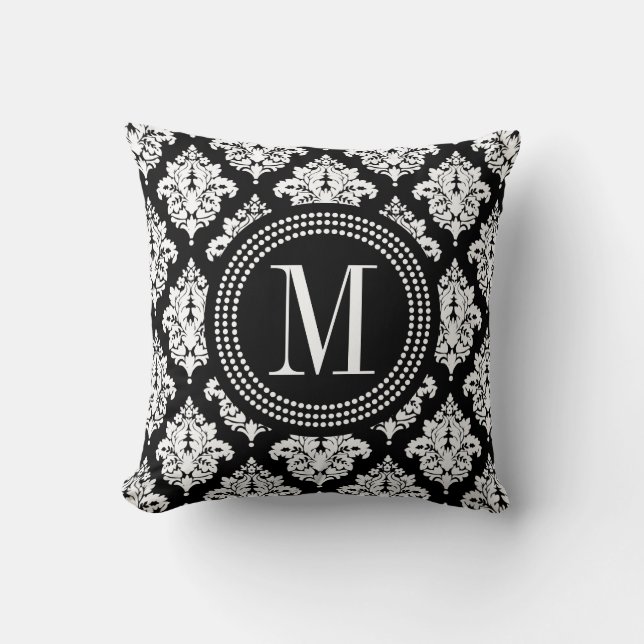 Elegant Black en White Damask gepersonaliseerd Kussen (Voorkant)