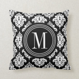 Elegant Black en White Damask gepersonaliseerd Kussen