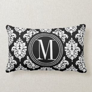 Elegant Black en White Damask gepersonaliseerd Kussen
