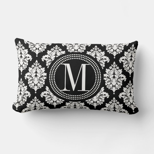 Elegant Black en White Damask gepersonaliseerd Kussen (Voorkant)