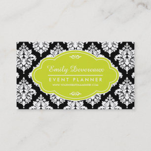 Elegant Black en White Damask gepersonaliseerd Visitekaartje