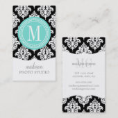 Elegant Black en White Damask gepersonaliseerd Visitekaartje (Voorkant / Achterkant)