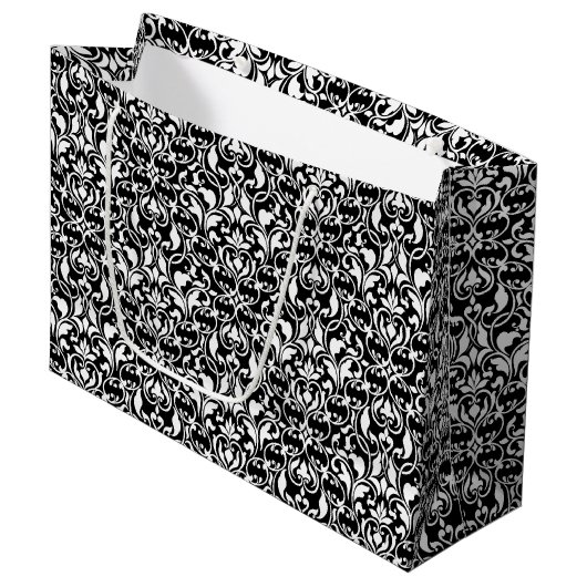 Elegant Black en White Damask Groot Cadeauzakje (Voorkant Gekanteld)