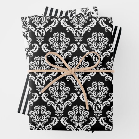 Elegant Black en White Damask Inpakpapier Vel (In situ)