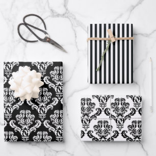 Elegant Black en White Damask Inpakpapier Vel