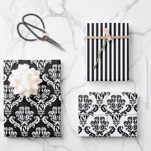 Elegant Black en White Damask Inpakpapier Vel (Voorkant)