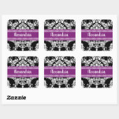 Elegant Black en White Damask met Paarse accenten Vierkante Sticker (Vel)