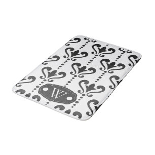 Elegant Black en White Damask Monogram Badmat