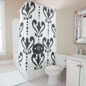 Elegant Black en White Damask Monogram Douchegordijn (In situ)