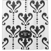 Elegant Black en White Damask Monogram Douchegordijn (Voorkant)