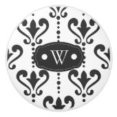Elegant Black en White Damask Monogram Keramische Knop (Voorkant)