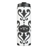 Elegant Black en White Damask Monogram Thermosbeker (Voorkant)