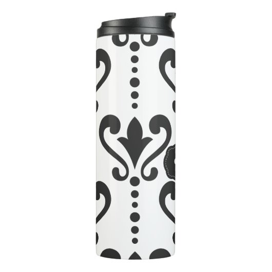 Elegant Black en White Damask Monogram Thermosbeker (Gedraaid links)