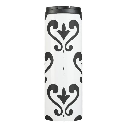 Elegant Black en White Damask Monogram Thermosbeker (Achterkant)