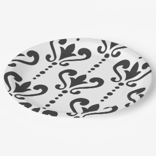 Elegant Black en White Damask Papieren Bordje