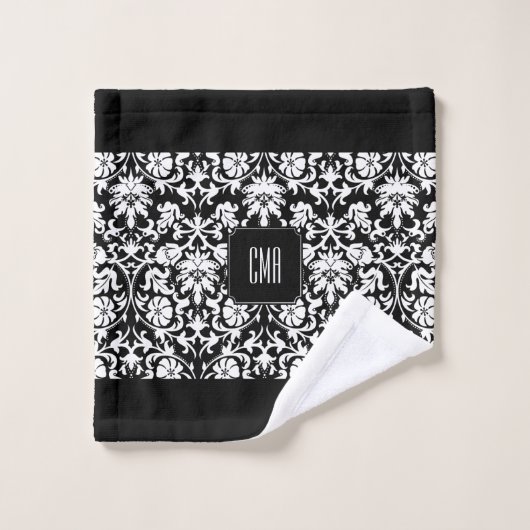 Elegant Black en White Damask Patronen Bad Handdoek (Wasdoekje)