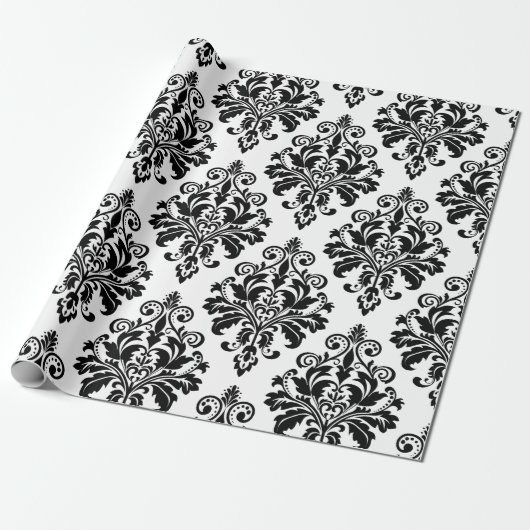 Elegant Black en White Damask Pattern Cadeaupapier (Uitgerold)