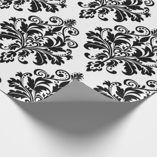 Elegant Black en White Damask Pattern Cadeaupapier (Hoek)