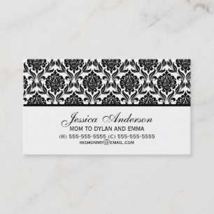 Elegant Black en White Damask Pattern Contactkaartje