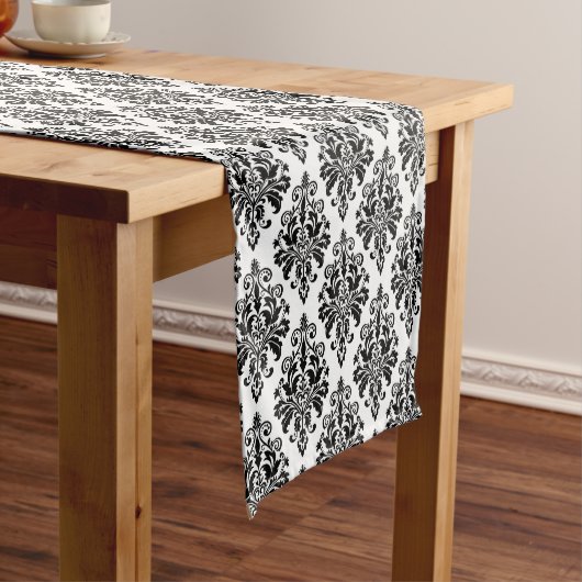 Elegant Black en White Damask Pattern Korte Tafelloper (Voorbeeld)