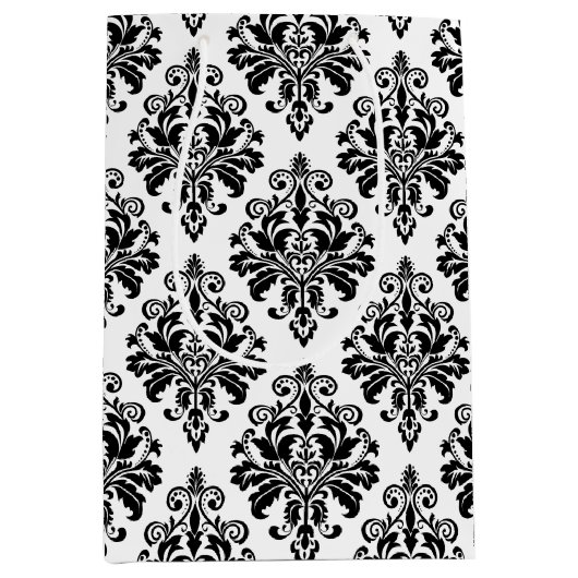 Elegant Black en White Damask Pattern Medium Cadeauzakje (Voorkant)
