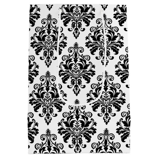 Elegant Black en White Damask Pattern Medium Cadeauzakje (Achterkant)