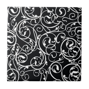 Elegant Black en White  Damask Pattern Tegeltje