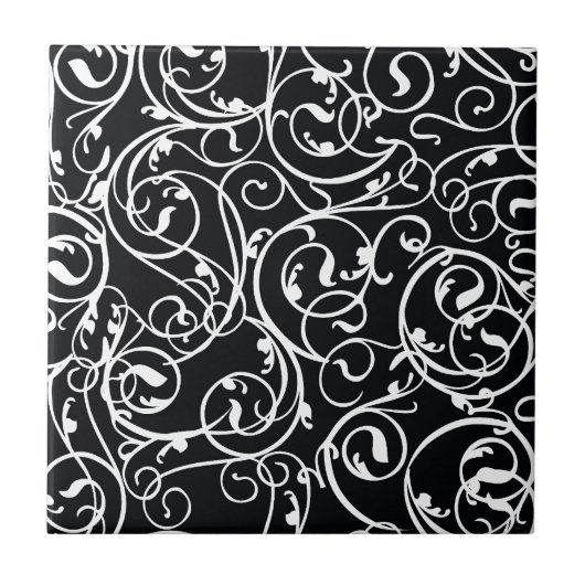 Elegant Black en White Damask Pattern Tegeltje (Voorkant)