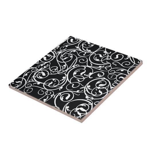Elegant Black en White  Damask Pattern Tegeltje (Zijkant)