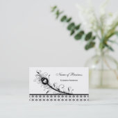 Elegant Black en White Damask Peacock Feather Visitekaartje (Staand voorkant)
