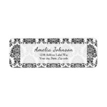 Elegant Black en white damask return address