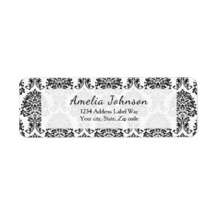 Elegant Black en white damask return address Etiket