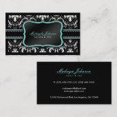 Elegant Black en White Damask Salon en Spa Visitekaartje (Voorkant / Achterkant)